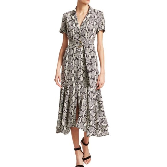 A.L.C. Clarkson Snakeskin Print Silk Midi Shirt Dress Size 0 - Picture 1 of 15